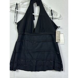 LULYK striped pointelle Halter Top Halterneck Top color Black size S Small NWT